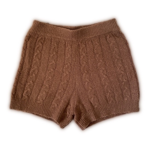 Sky & Sparrow Cozy Brown Cable Knit Women's High Waisted Cottagecore Shorts XS - Picture 1 of 4